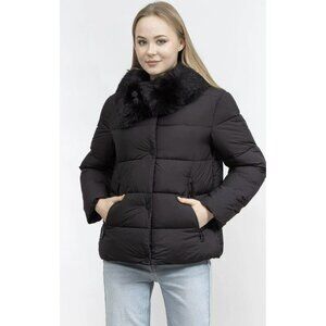 DKNY Black Down Puffer Jacket Faux Fur Winter Coat Sz XL NWT